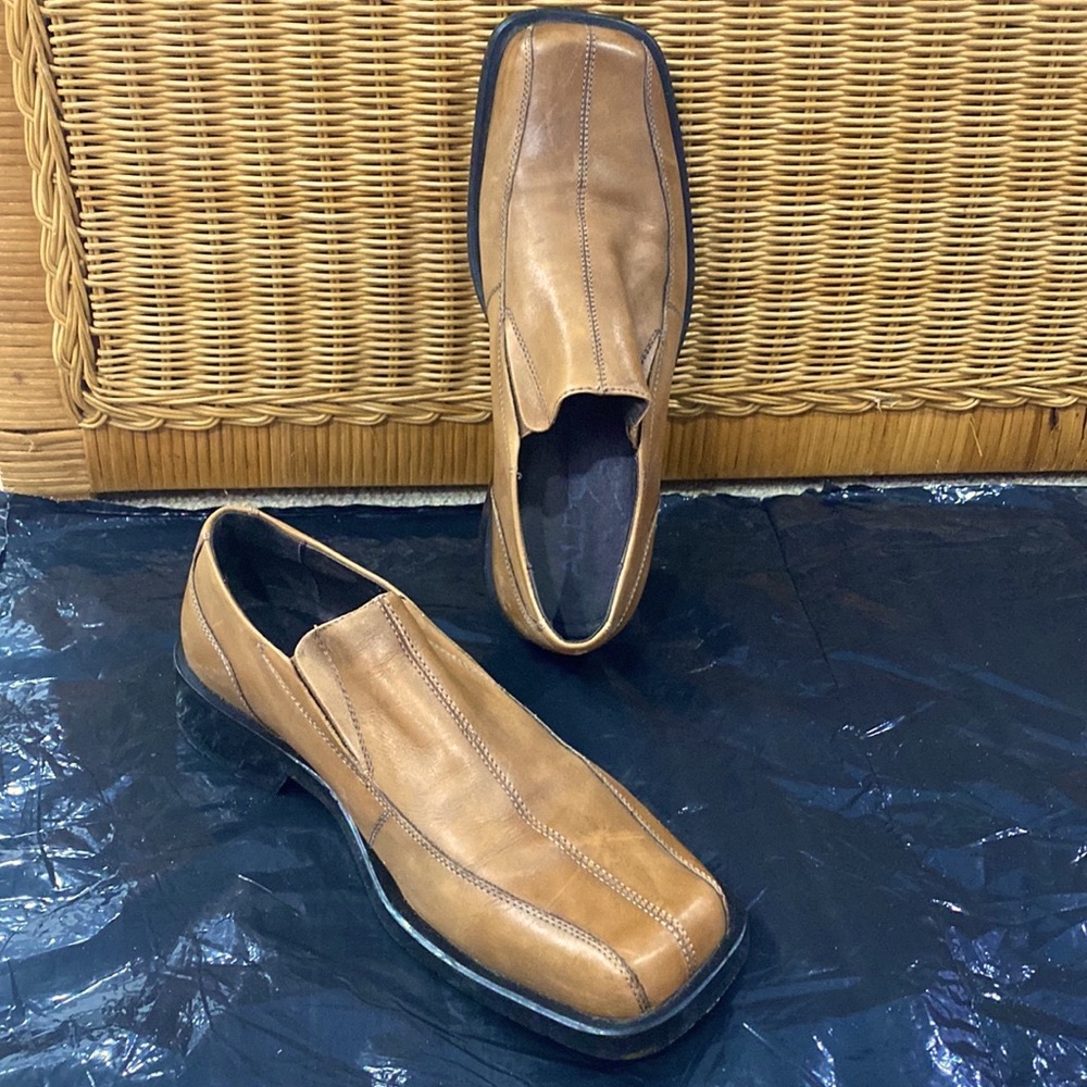 Men's Aldo Blonde Light Tan Square Toe Leather Loafers Slip On Dress Shoes Sz 43